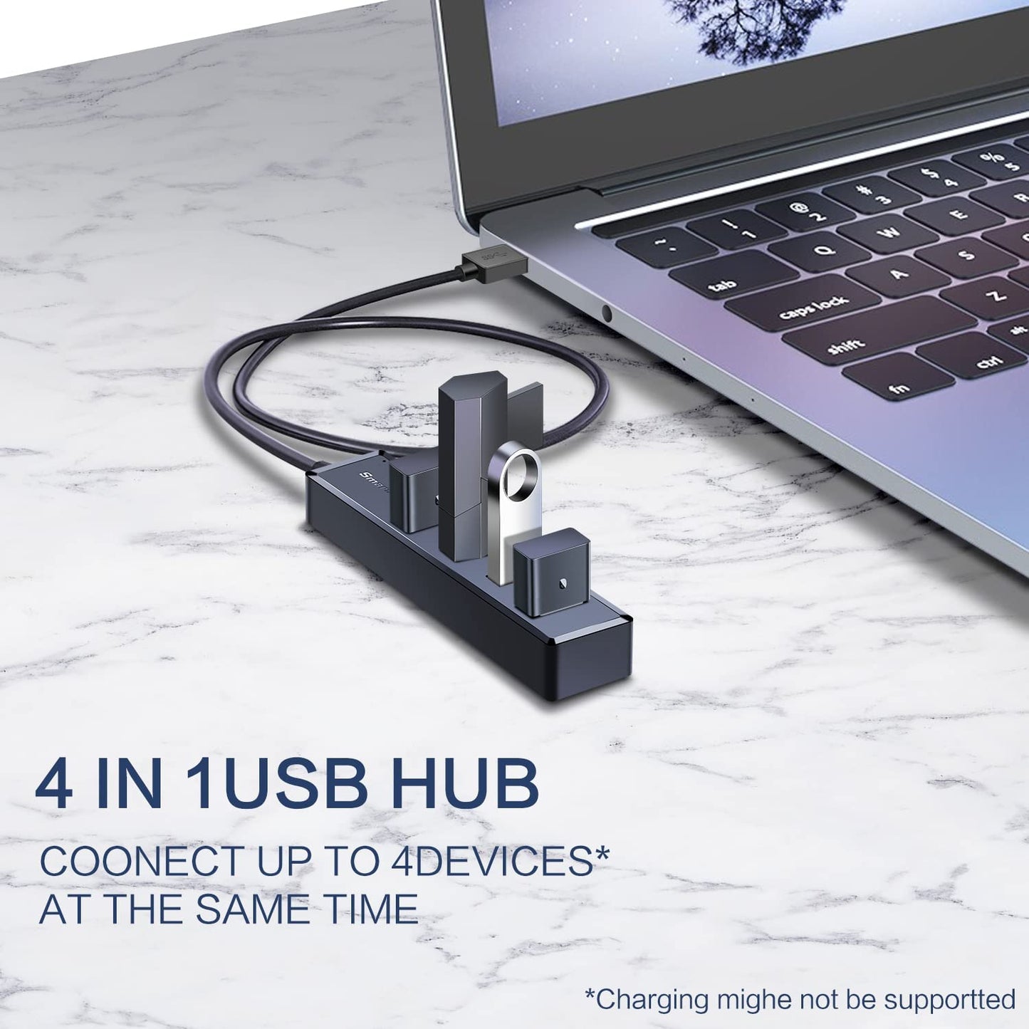 H302S USB 3.0 Hub for Laptop with 2Ft Long Cable, Multi Port Expander, Fast Data Transfer USB Splitter Compatible with Windows PC, Mac, Printer, Mobile HDD