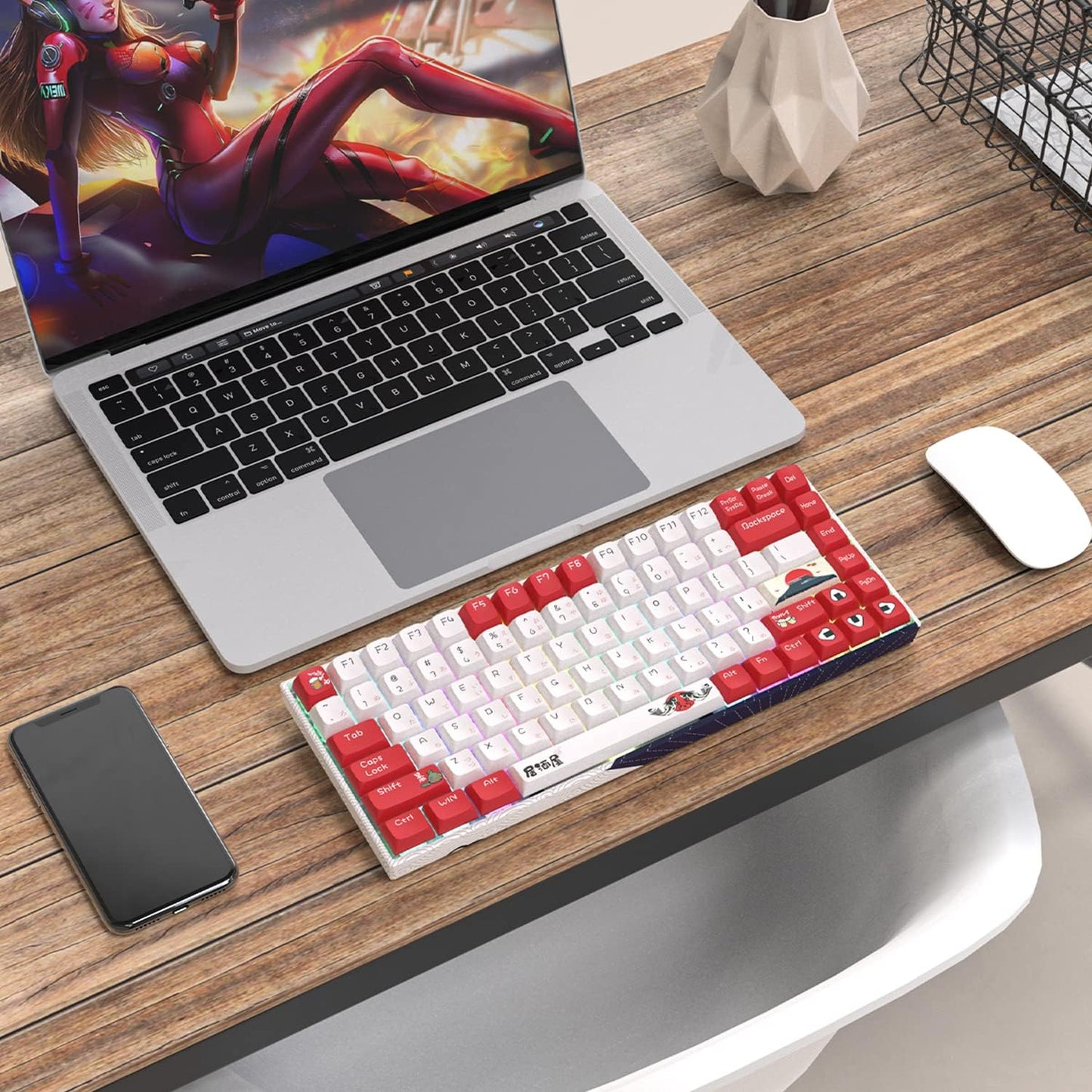 Womier M84 Hot Swappable Wireless Mechanical Keyboard, 75% Layout TKL Gaming Keyboard, N-Key Rollover RGB Backlit Custom Keyboard for Windows Mac PC Gamers(Izakaya Theme, Gateron Red Switch)