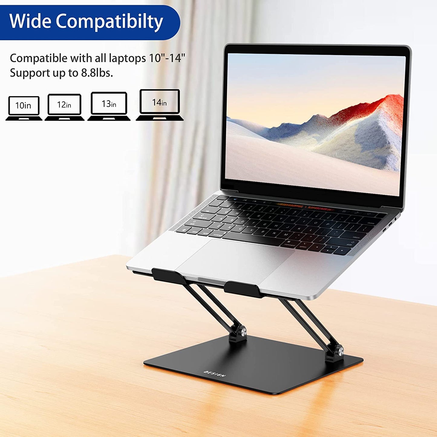 LS10 Aluminum Laptop Stand, Ergonomic Adjustable Notebook Riser Holder Computer Stand Compatible with Air, Pro, Dell, HP, Lenovo More 10-14" Laptops, Black